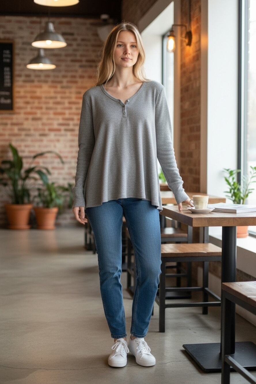 ND Intimates Women’s Large Waffle Knit Henley Sleep Lounge Top Long Sleeve